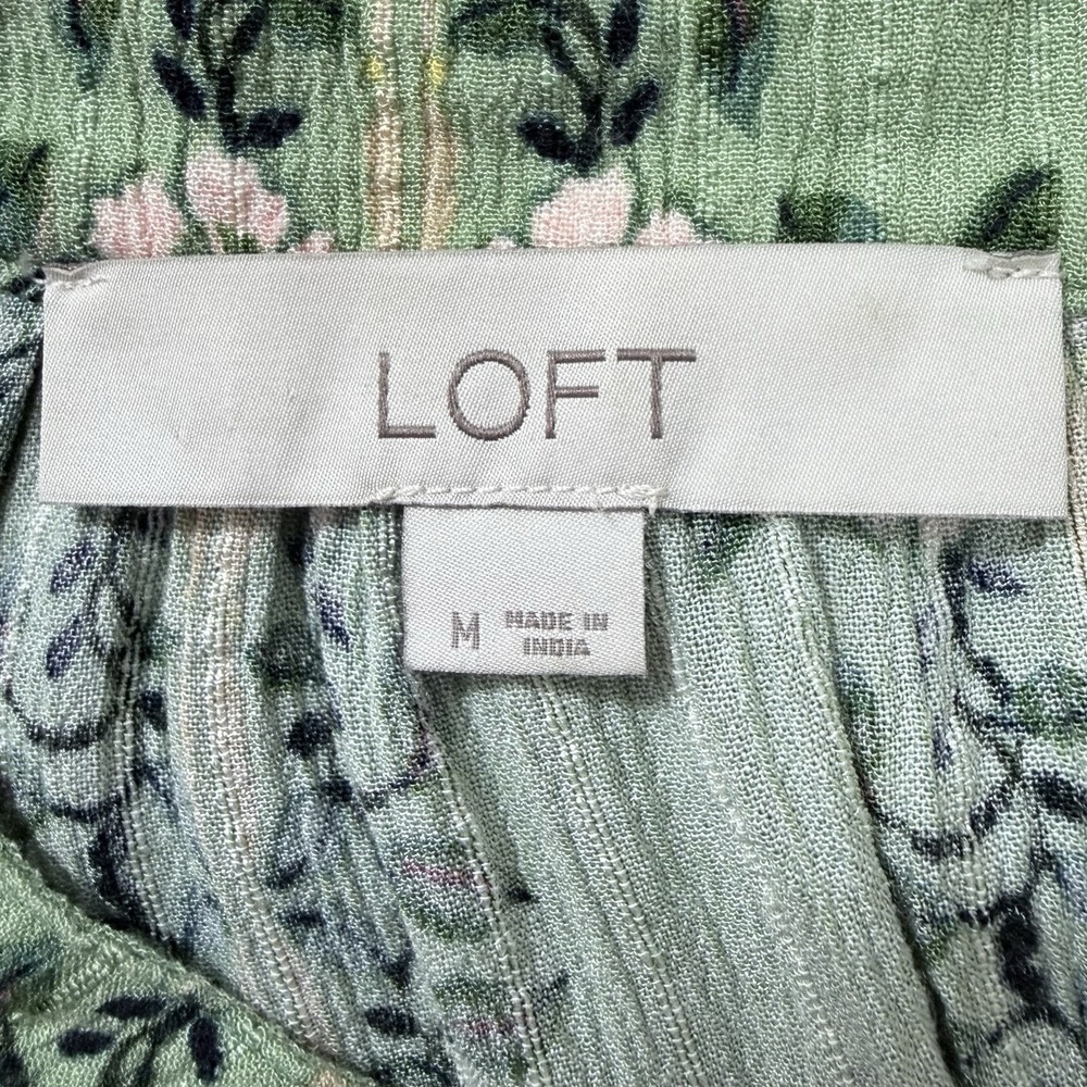 Ann Taylor Loft Top Womens Medium Green Chic Garden Floral Plaid Casual Shirt - Picture 6 of 9